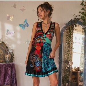 Desigual Patchwork Fairycore Dress Womens Large Sleeveless Y2K Boho Floral
